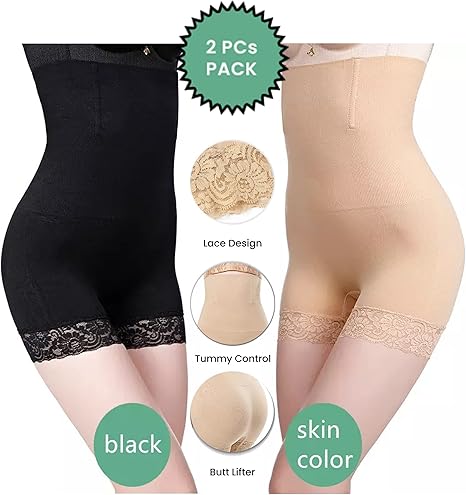 2 PCs High Waist Tummy Control Shapewear Shorts – Seamless Design, Thigh Slimmer