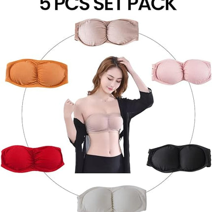Women’s Seamless Tube Top Bra – Soft, Stretchy, Strapless Bandeau in 5 Colors (Multicolor)