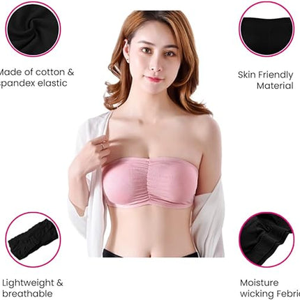 Women’s Seamless Tube Top Bra – Soft, Stretchy, Strapless Bandeau in 5 Colors (Multicolor)