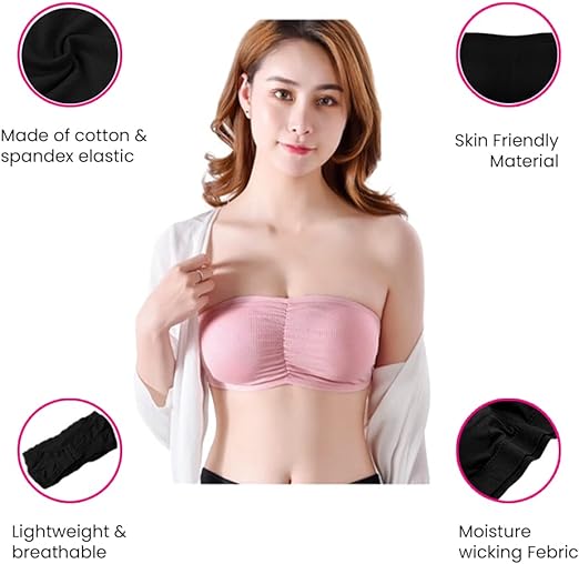 Women’s Seamless Tube Top Bra – Soft, Stretchy, Strapless Bandeau in 5 Colors (Multicolor)