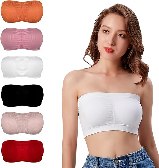 Women’s Seamless Tube Top Bra – Soft, Stretchy, Strapless Bandeau in 5 Colors (Multicolor)