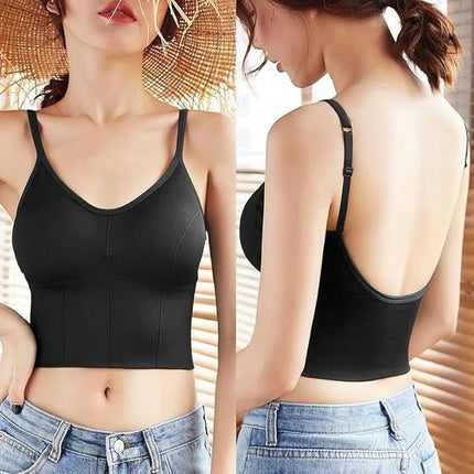 3 Pcs Women's Tube Top Bra Bralette Stretchy Sports Bra Chest Wrapped Wire Free (Black)