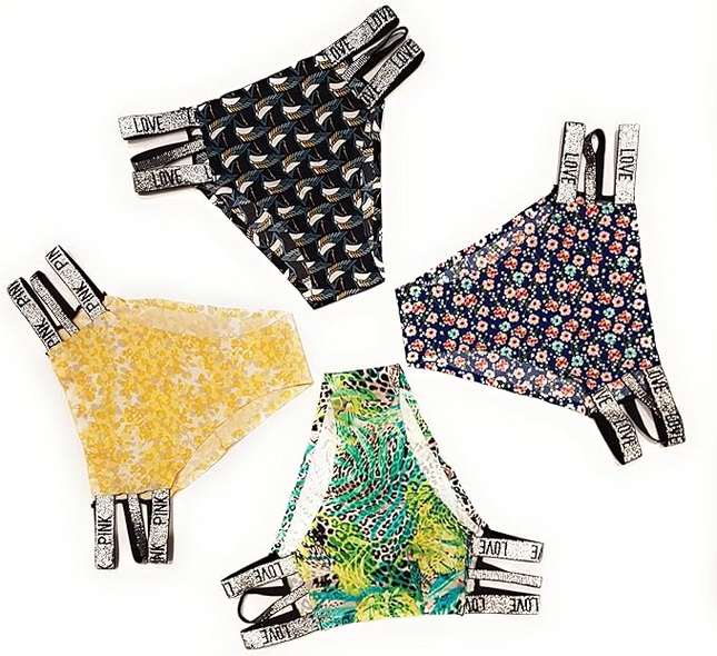 3 Pcs Set Women’s Strips Printed Bikini Panties – Soft, Stretchy, Multicolor, Elastic Waistband