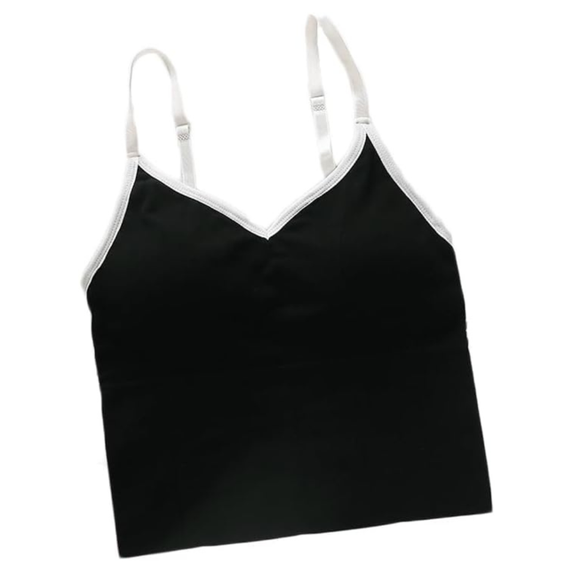 3 PCs Bra Bralette Crop Top with Adjustable Straps - V-neck, Soft Fabric (Black-White)
