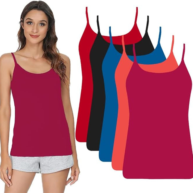 Spaghetti Strap Camisole Tank Top – Soft 5 PCs , Slim Fit, Assorted Colors,(Muticolour)
