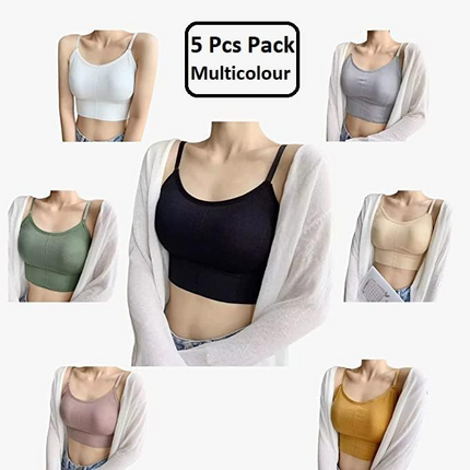 Women Padded Bralette Set 5 Pcs  – Seamless Strap Tops for Everyday Comfort (Multicolor)