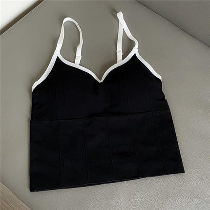 3 PCs Bra Bralette Crop Top with Adjustable Straps - V-neck, Soft Fabric (Black-White)