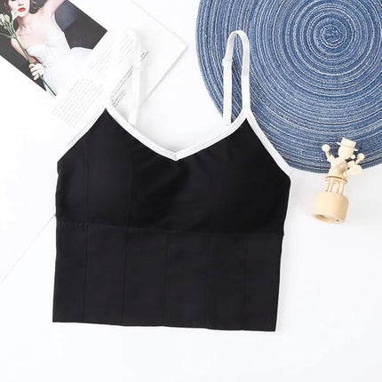 3 PCs Bra Bralette Crop Top with Adjustable Straps - V-neck, Soft Fabric (Black-White)