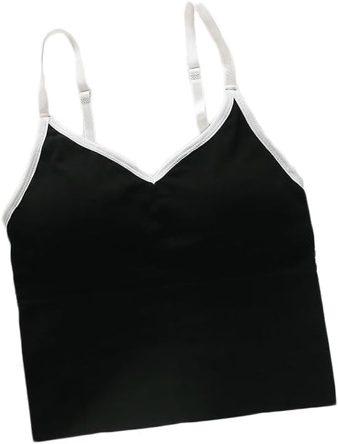 3 PCs Bra Bralette Crop Top with Adjustable Straps - V-neck, Soft Fabric (Black-White)
