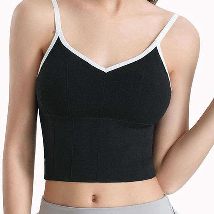 3 PCs Bra Bralette Crop Top with Adjustable Straps - V-neck, Soft Fabric (Black-White)